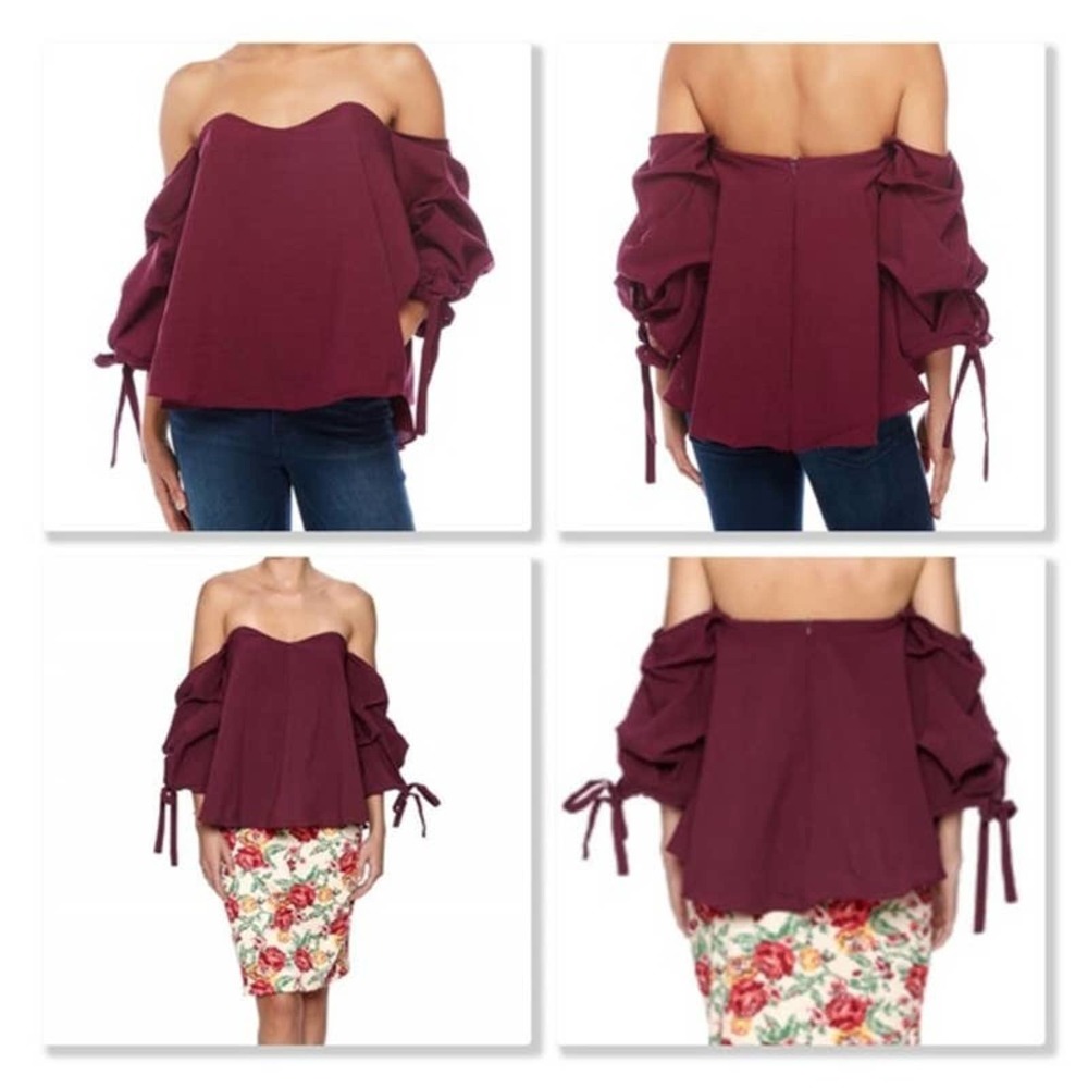 DO+BE Burgundy Off-Shoulder Ruffle Sleeve Blouse